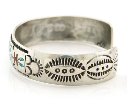 Navajo Cuff Bracelet Sterling Silver Authentic Turquoise Signed Stanley Bain