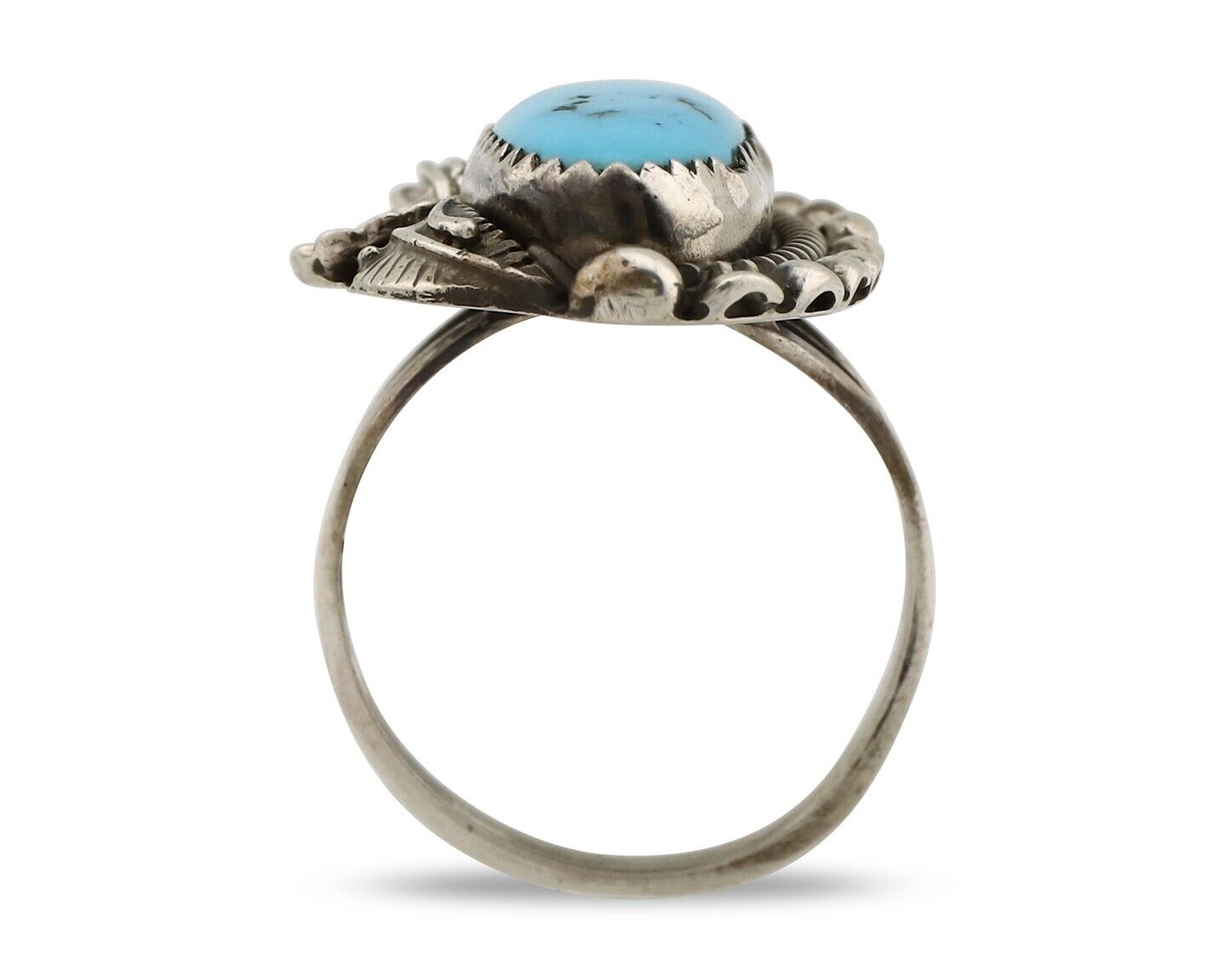 Navajo Ring 925 Silver Sleeping Beauty Turquoise Signed SC C.80's