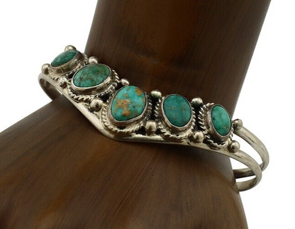 Navajo Bracelet 925 Silver Kingman Turquoise Artist Signed MC C.80's