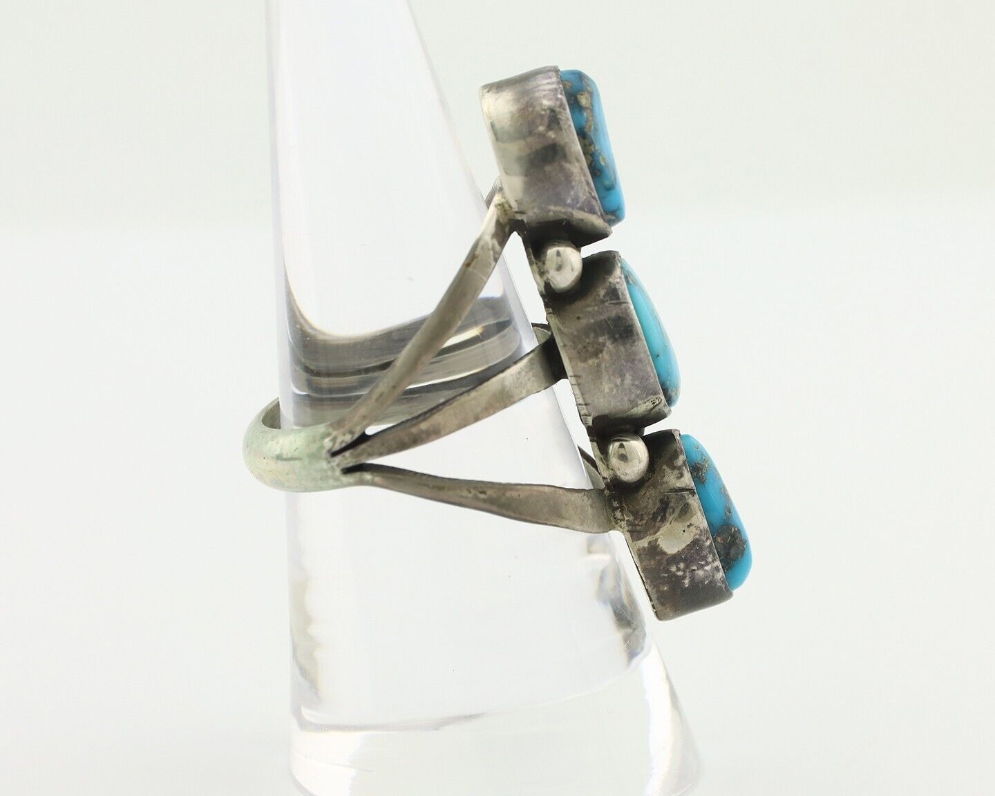 Navajo Ring 925 Silver Natural Blue Turquoise Native American Artist C.80's