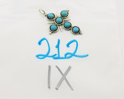 Zuni Cross Pendant Sterling Blue Turquoise Authentic Traditional Signed H&M