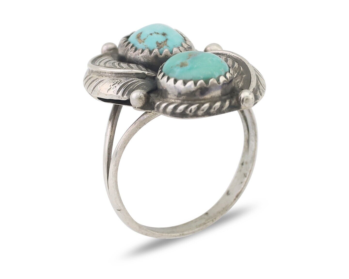 Navajo Ring 925 Silver Natural Blue Gem Turquoise Artist Signed MC C.80's