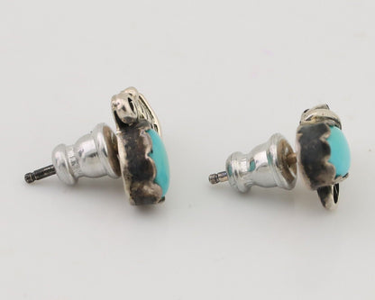 Navajo Handmade Earrings 925 Silver Natural Turquoise Native Artist C.80's