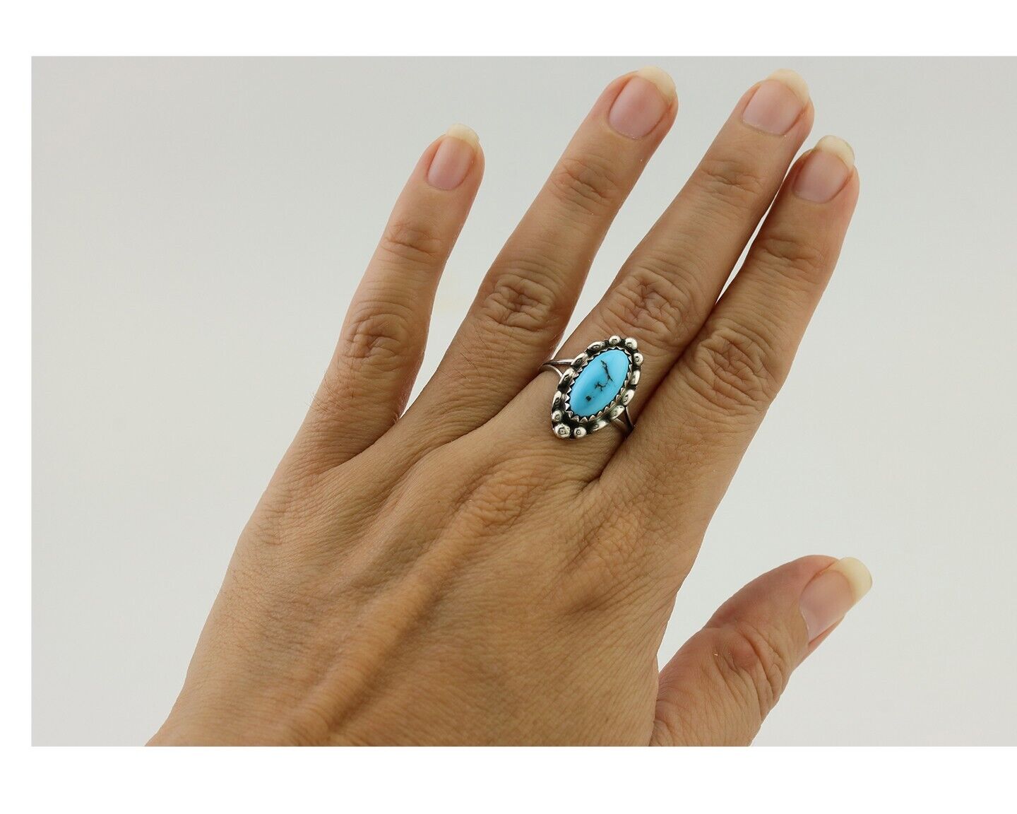 Navajo Ring 925 Silver Sleeping Beauty Turquoise Artist Signed SC C.80's