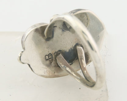 Navajo Ring 925 Sterling Natural Coral & Turquoise Signed BB C.80's Size 5.25