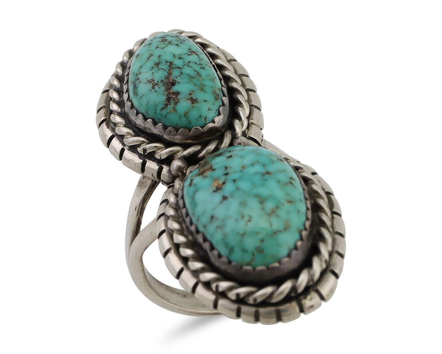 Navajo Ring 925 Silver Natural Spiderweb Turquoise Signed Tom Willeto C.80's