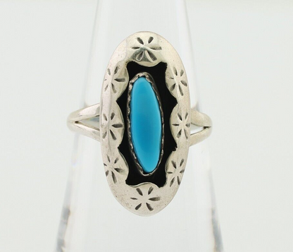 Navajo Ring 925 Silver Natural Blue Turquoise Signed IJC C.80's