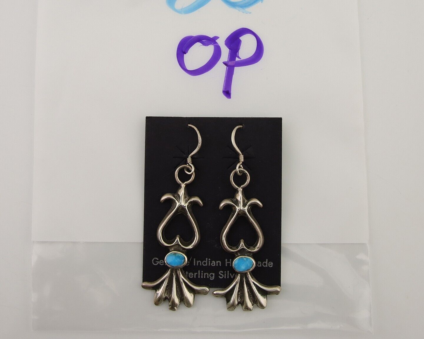Navajo Dangle Earrings 925 Silver Blue Native American Artist C.80's