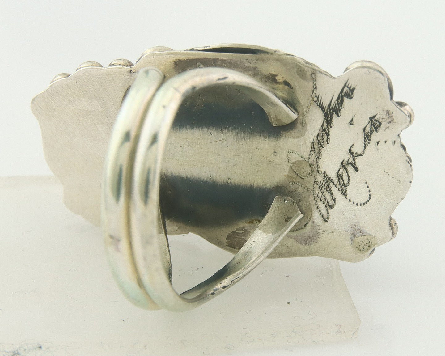 Navajo Ring 925 Sterling Natural Coral & Turquoise Signed JM C.80's Size 8.5