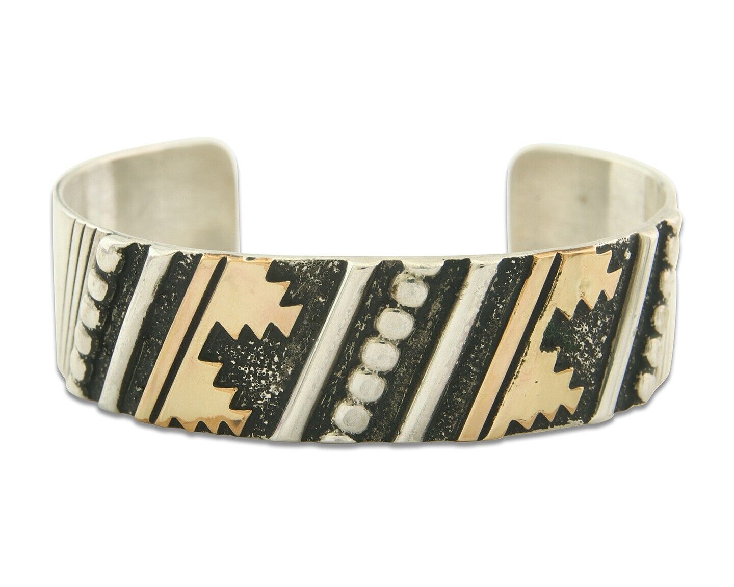 Navajo Bracelet Gold & 925 Silver Handmade 19 mm Wide Signed Thomas Singer C80s