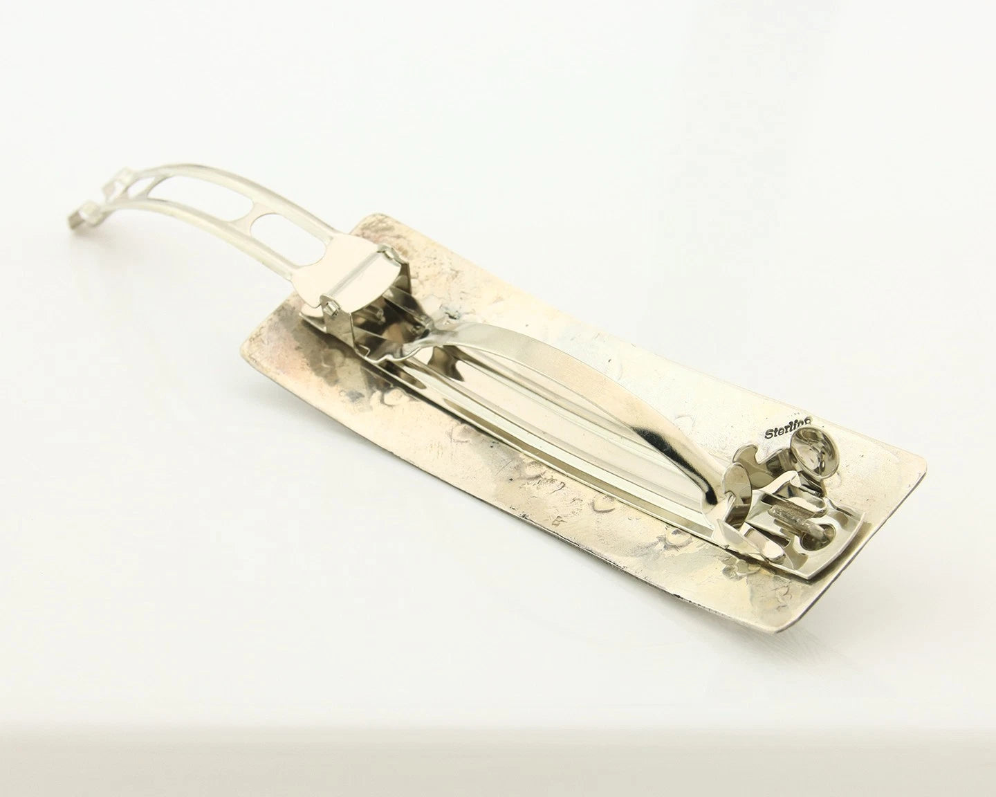 Navajo Barrette Sterling Silver Gemstones Hand Stamped Vintage Native Artist