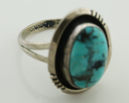 Navajo Ring 925 Silver Natural Mined Blue Turquoise Native American Artist C80s