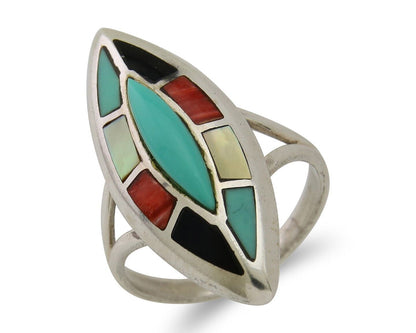Navajo Ring 925 Silver Turquoise Shell Onyx Spiney Oyster Native Artist C80's
