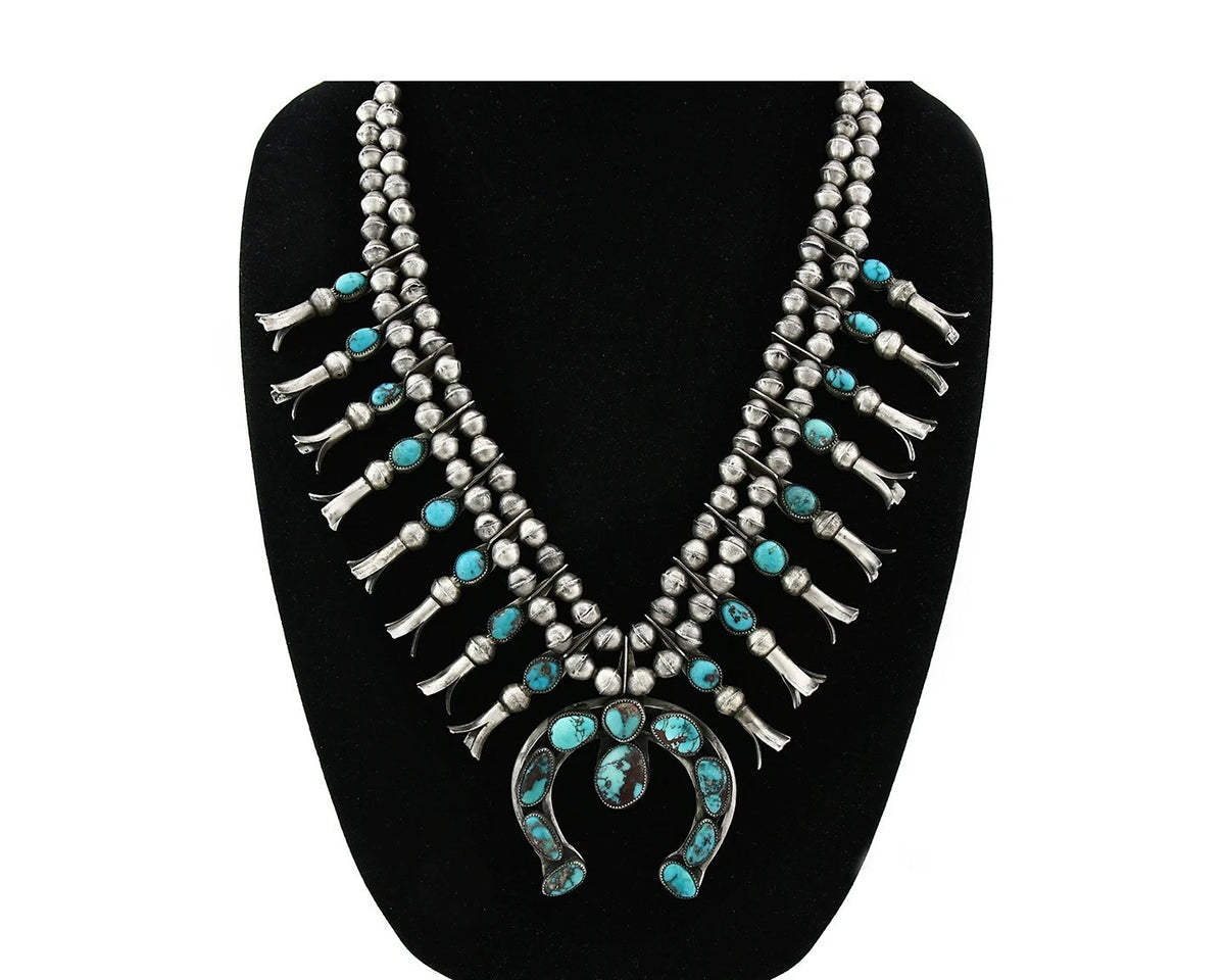 Navajo Squash Necklace Natural Bisbee Turquoise Handmade Vintage C.70's