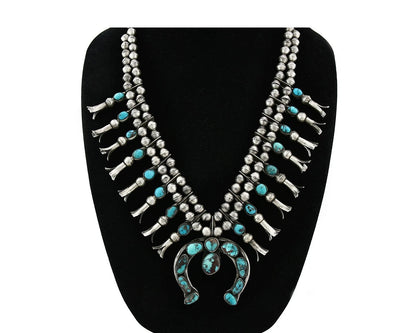 Navajo Squash Necklace Natural Bisbee Turquoise Handmade Vintage C.70's