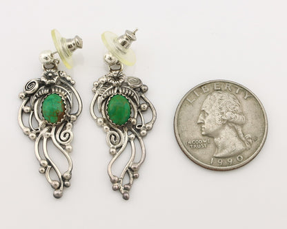 Navajo Earrings 925 Silver Cripple Creek Turquoise Native American Artist C.90's