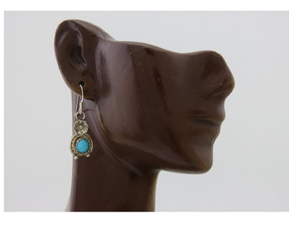 Navajo Dangle Earrings 925 Silver Natural Turquoise Artist Signed DB C.80's