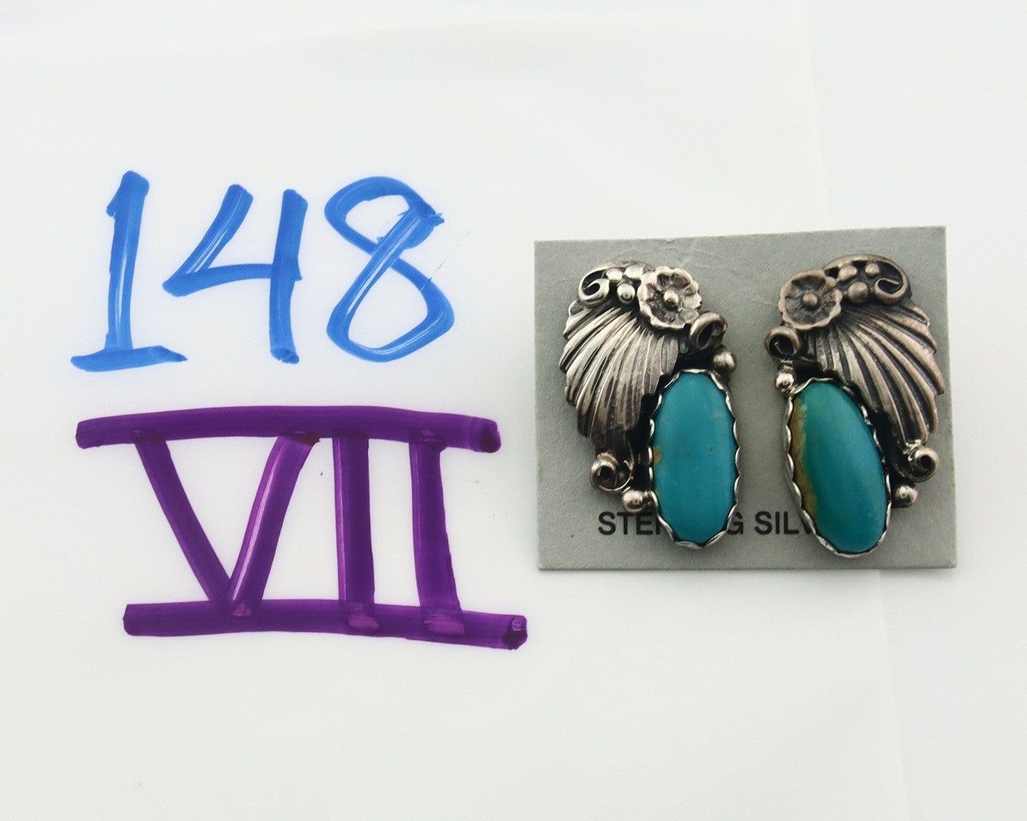 Navajo Earrings Sterling Silver Natural Turquoise Vintage Authentic