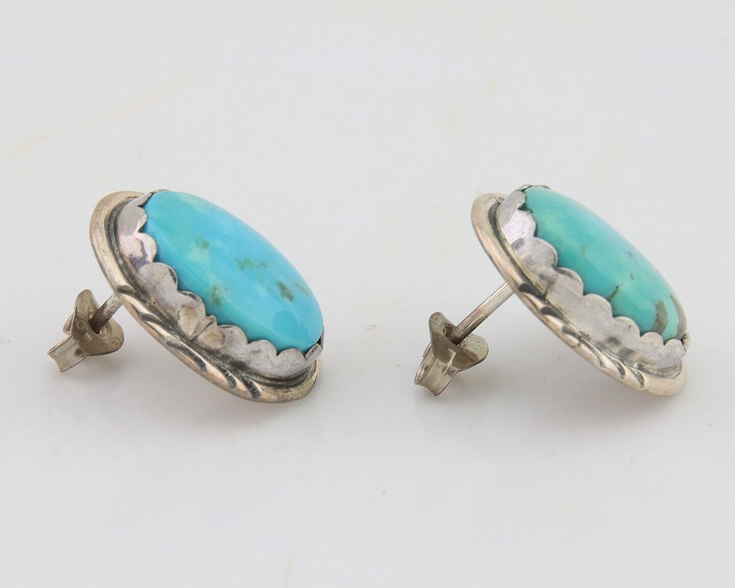 Navajo Earrings 925 Blue Kingman Turquoise Native American Artist C80s