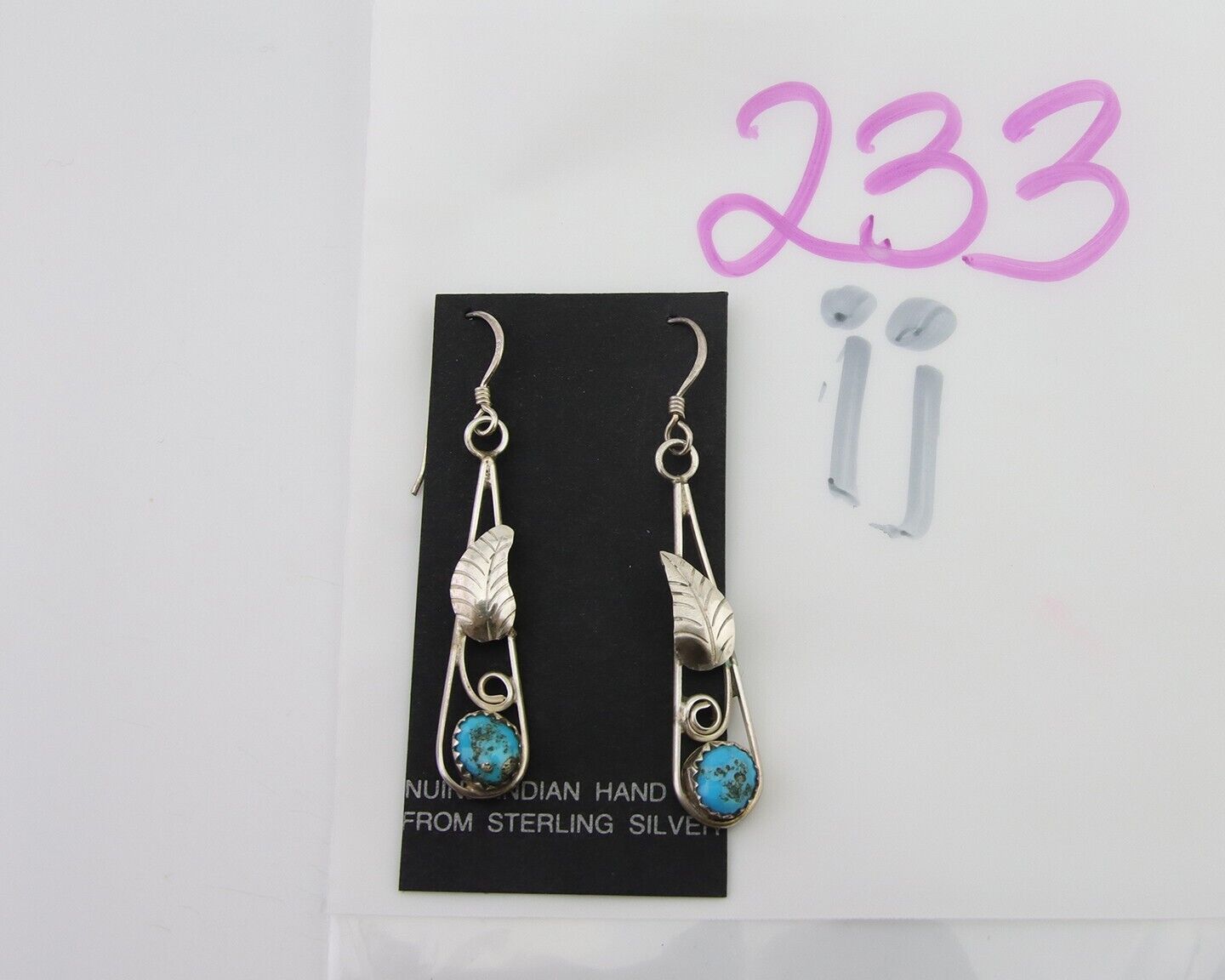 Navajo Dangle Earrings 925 Silver Natural Blue Turquoise Artist Signed JB C.80's