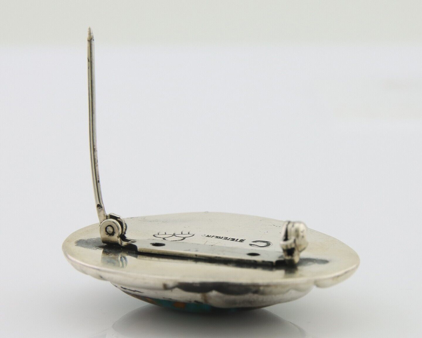 Navajo Pin 925 Silver Natural Mined Turquoise Artist Signed C Montoya C.80's