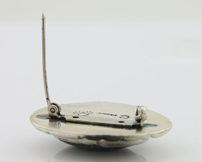 Navajo Pin 925 Silver Natural Mined Turquoise Artist Signed C Montoya C.80's