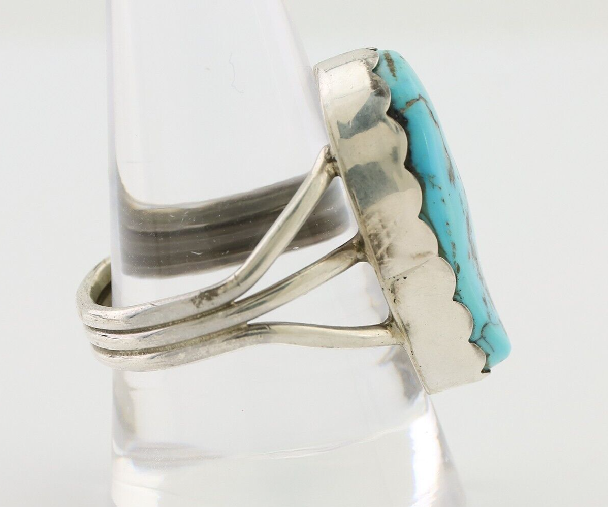 Navajo Ring 925 Silver Natural Blue Turquoise Signed Tony Guerro C.80's