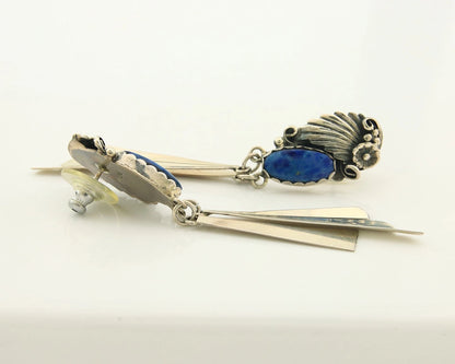 Navajo Dangle Circle Earrings Sterling Silver Lapis Vintage Native Artist