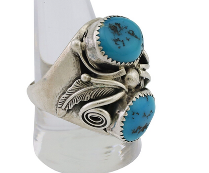 Mens Navajo Ring 925 Silver Sleeping Beauty Turquoise Native Artist C.80's