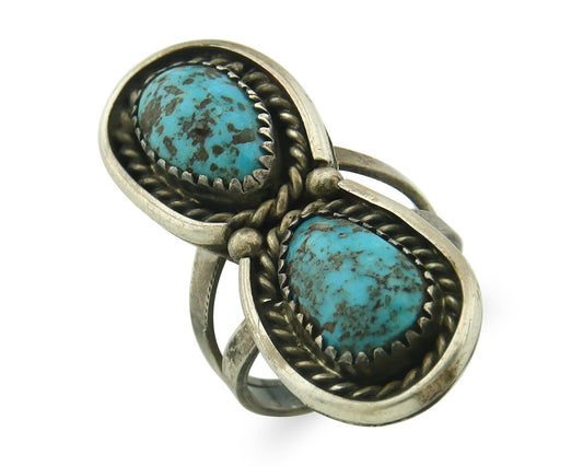 Vintage Navajo Ring 925 Sterling Silver Turquoise Signed FY Size 6.75