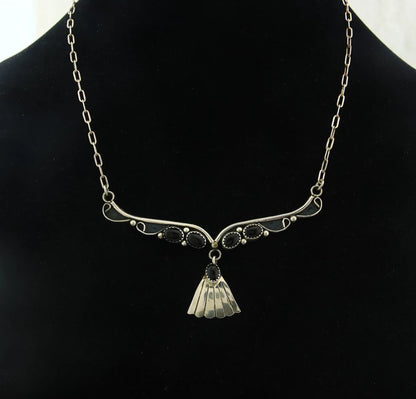 Navajo Necklace Earring Set Sterling Silver Onyx Vintage Native Artist