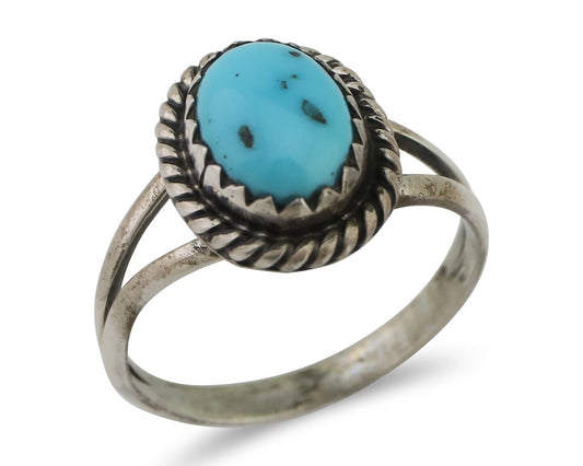 Navajo Ring 925 Silver Kingman Turquoise Native American Artist C.80's