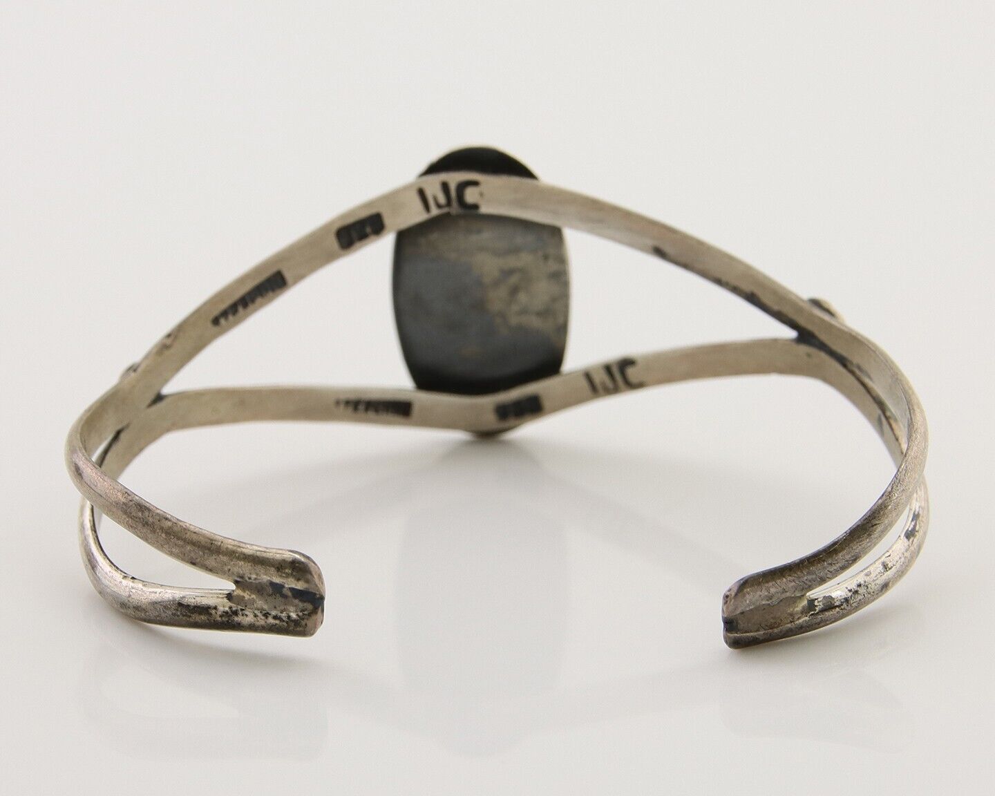 Navajo Hand Stamped Cuff Bracelet Turquoise 925 Silver Artist Signed IJC C.80's