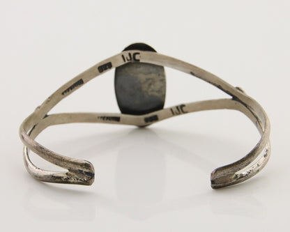Navajo Hand Stamped Cuff Bracelet Turquoise 925 Silver Artist Signed IJC C.80's