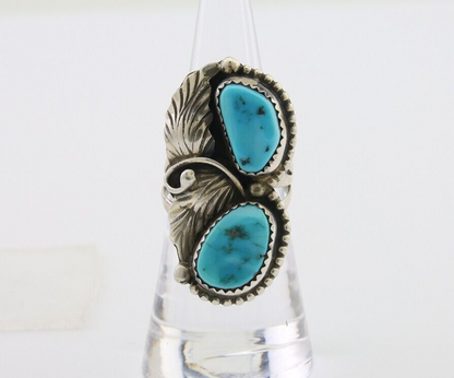Navajo Ring 925 Silver Natural Turquoise Artist Signed LR C.80's
