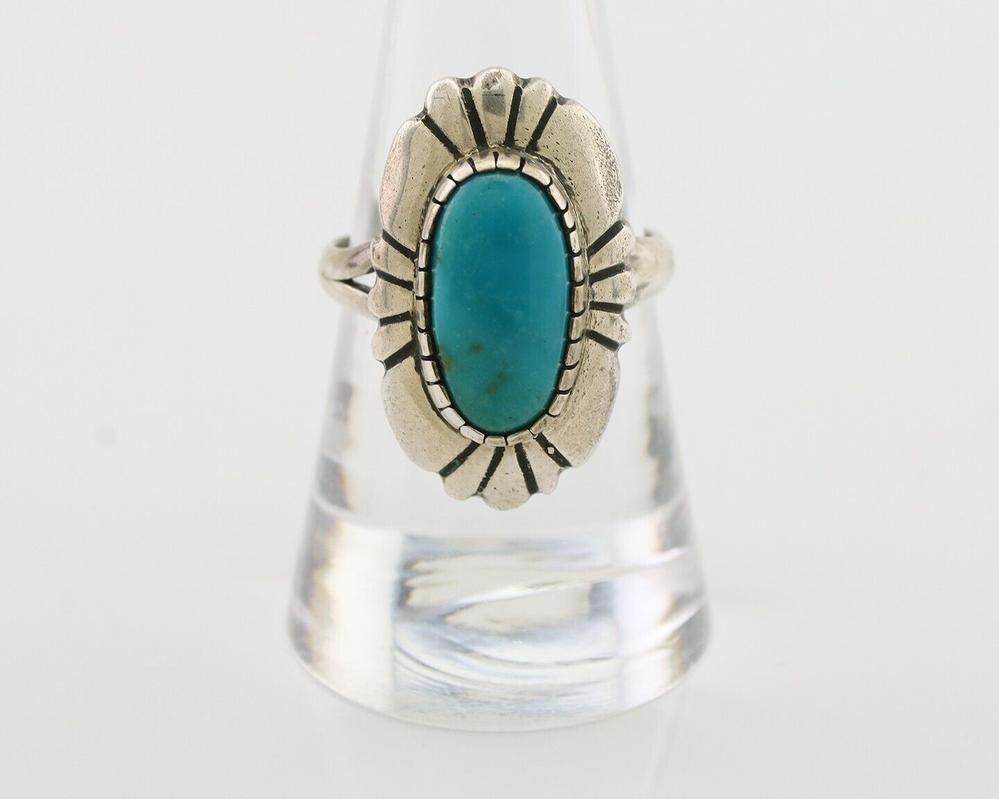 Navajo Ring 925 Silver Kingman Turquoise Signed M Montoya Size 8.25 C.80's