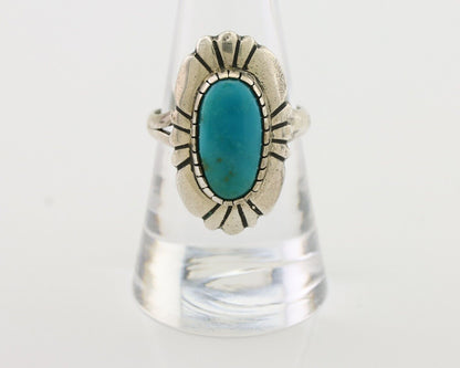 Navajo Ring 925 Silver Kingman Turquoise Signed M Montoya Size 8.25 C.80's