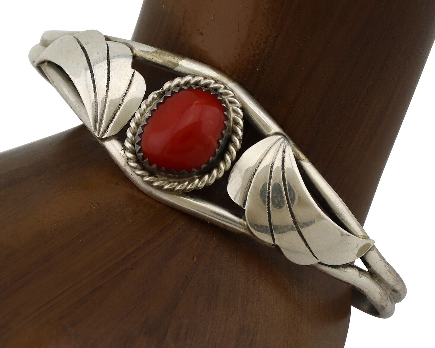 Navajo Bracelet 925 Silver Natural Red Coral Artist Signed Henry Sam 1980's