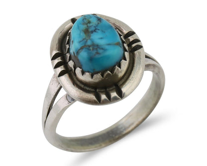 Navajo Ring 925 Silver Kingman Turquoise Native American Artist C.80's