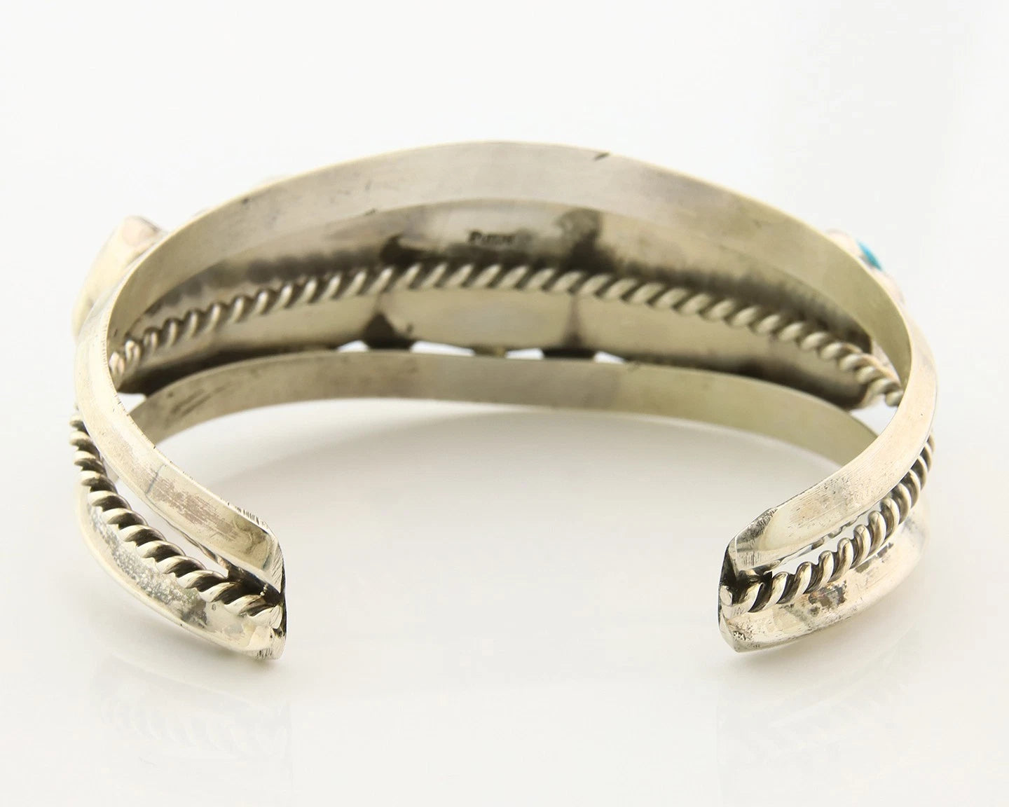 Navajo Cuff Bracelet Sterling Silver Vintage Turquoise Signed H