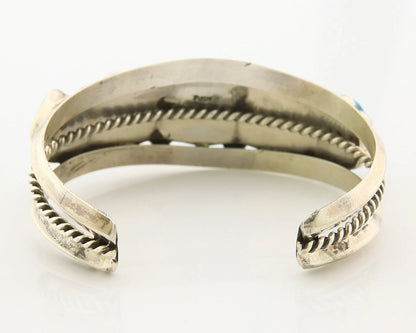 Navajo Cuff Bracelet Sterling Silver Vintage Turquoise Signed H