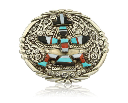 Zuni Belt Buckle 925 Sterling Silver Signed Gary & Paulinis Vacit c.80's