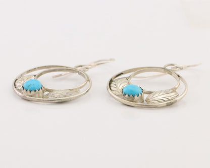 Navajo Handmade Dangle Earrings 925 Silver Blue Turquoise Native Artist C.80's