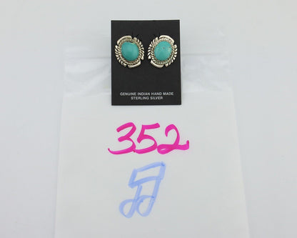 Navajo Earrings 925 Silver Natural Blue Turquoise Native American Artist C.80s