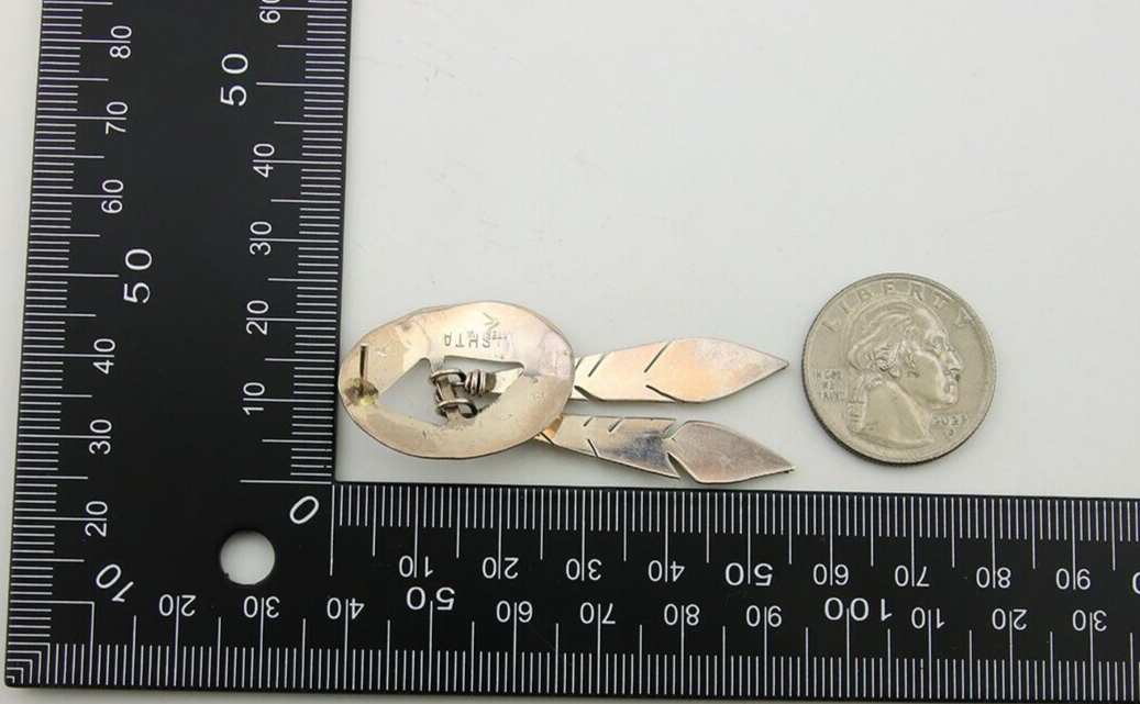 Navajo Feather Earrings 925 Silver Dangle Artist Signed DISHTA C.80's