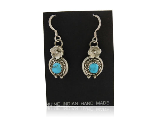 Navajo Dangle Earrings 925 Silver Natural Turquoise Artist Signed DB C.80's