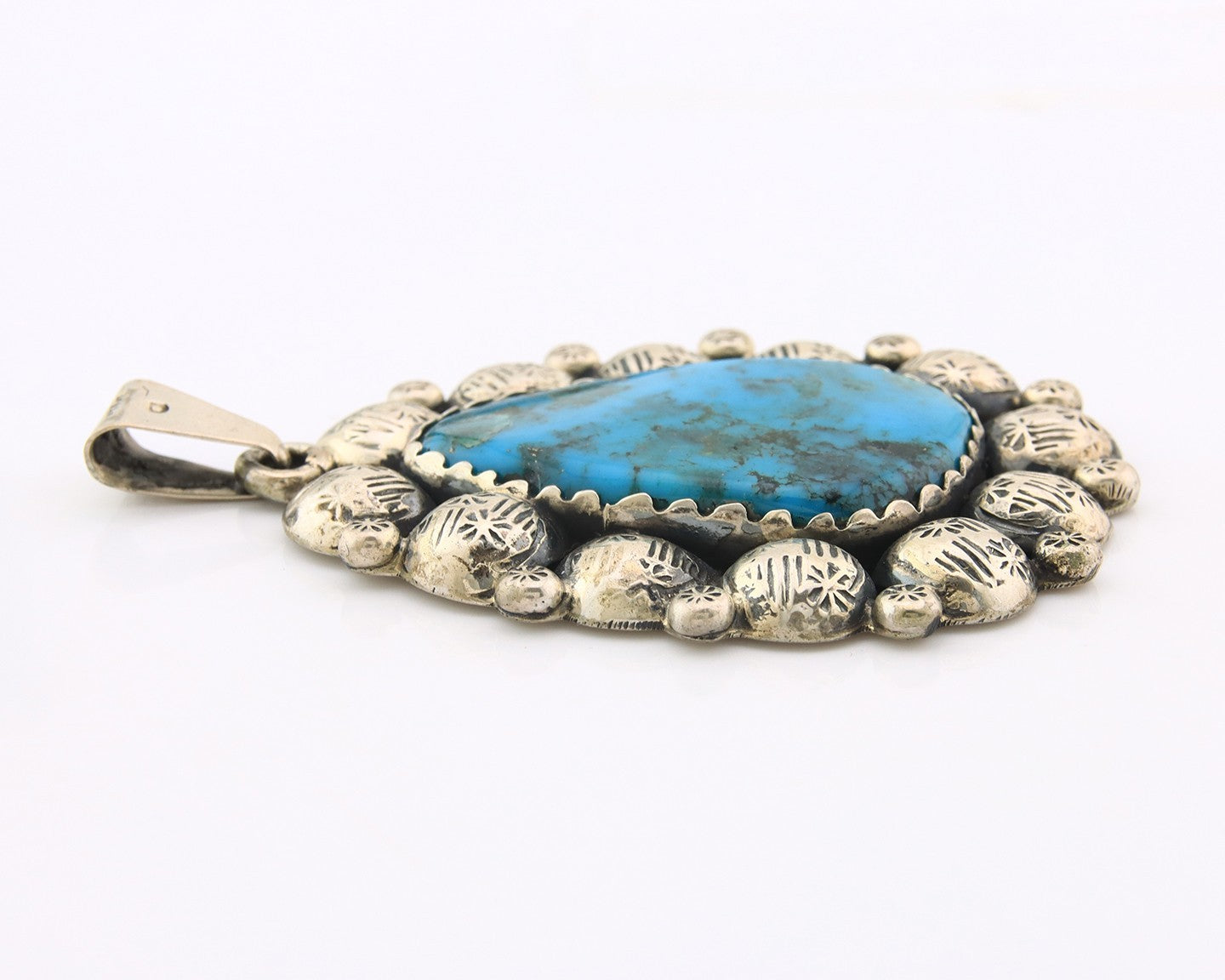 Large Navajo Pendant Sterling Silver Authentic Turquoise Vintage Artist Signed