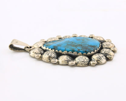 Large Navajo Pendant Sterling Silver Authentic Turquoise Vintage Artist Signed