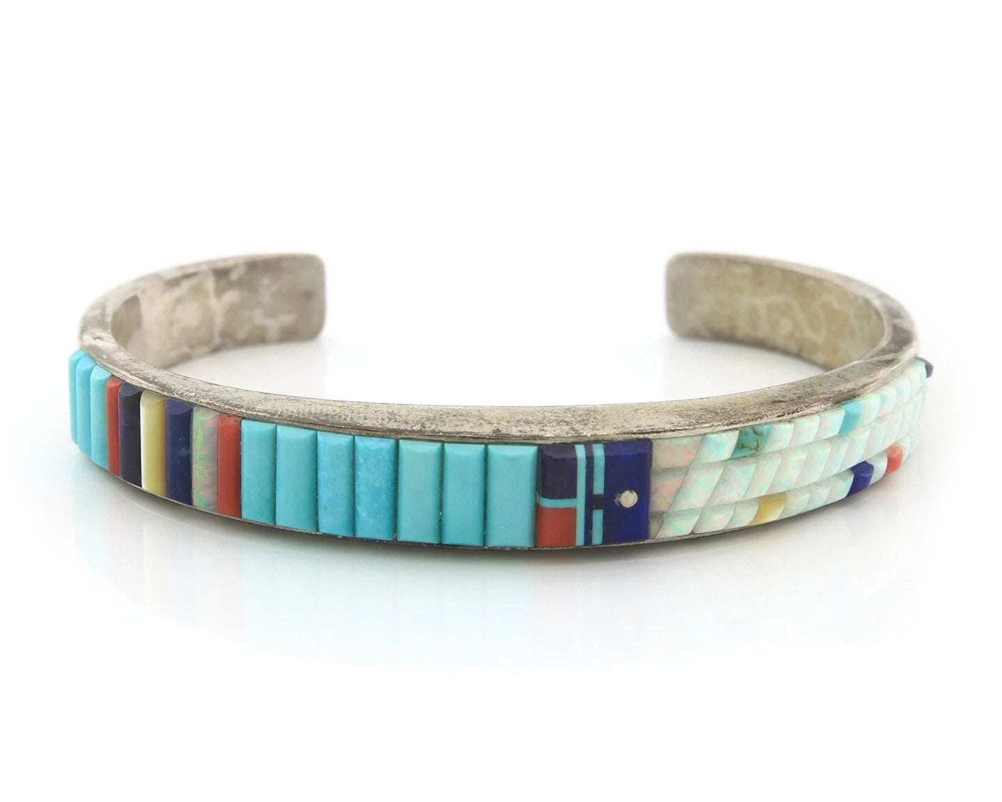 Navajo Cuff Bracelet Sterling Silver Natural Gemstone Vintage Signed WM