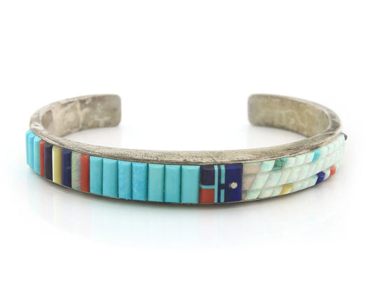 Navajo Cuff Bracelet Sterling Silver Natural Gemstone Vintage Signed WM